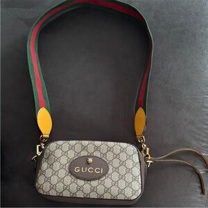 Gucci  Like Monogram Canvas Bag with Brown Leather Trim